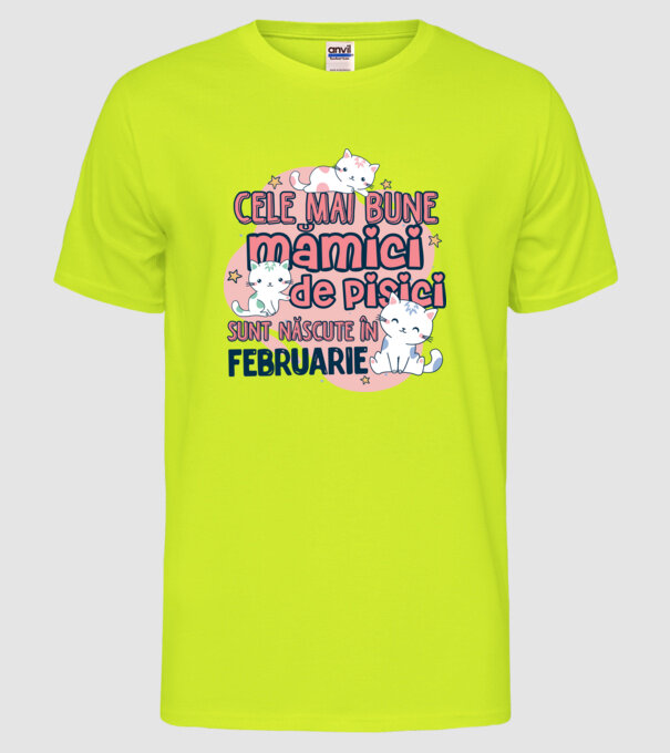 Cele mai bune mămici de pisici februarie model galben neon pe tricou