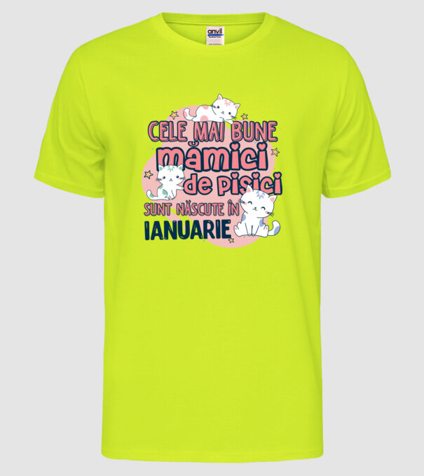 Cele mai bune mămici de pisici ianuarie model galben neon pe tricou