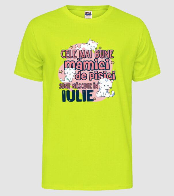 Cele mai bune mămici de pisici iulie model galben neon pe tricou