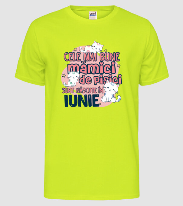 Cele mai bune mămici de pisici iunie model galben neon pe tricou