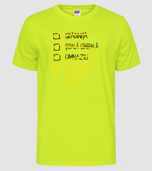 Cheklist educație - Gimnaziu alb model galben neon pe tricou