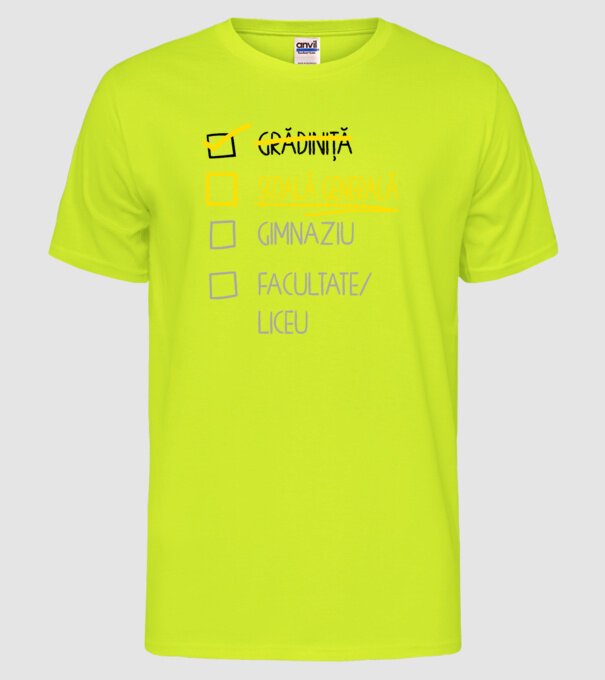 Cheklist educație - grădiniță alb model galben neon pe tricou