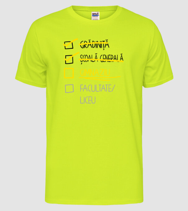 Cheklist educație - Școala primară alb model galben neon pe tricou