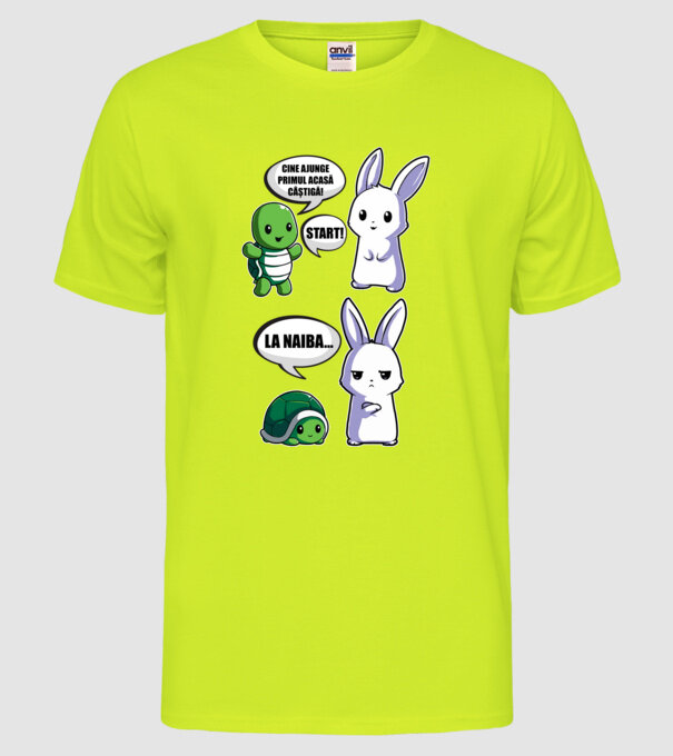cine ajunge primul acasă câștigă! - start! - la naiba... model galben neon pe tricou