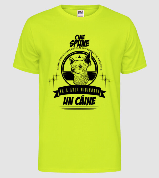 cine spune că diamantul este cel mai bun prieten al unei fete, nu a avut niciodată un câine model galben neon pe tricou