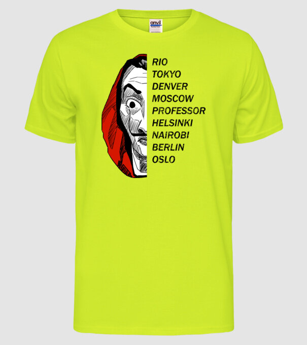 classic logo money heist white model galben neon pe tricou