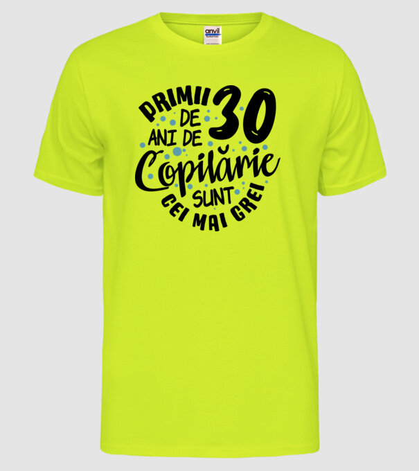 Copilărie 30 de ani model galben neon pe tricou