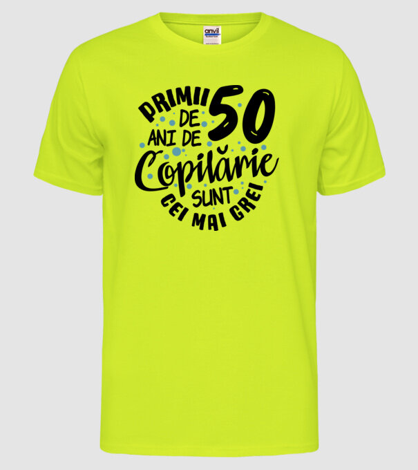 Copilărie 50 de ani model galben neon pe tricou