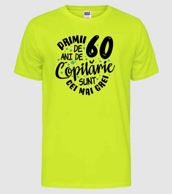 Copilărie 60 de ani model galben neon pe tricou