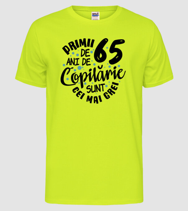 Copilărie 65 de ani model galben neon pe tricou