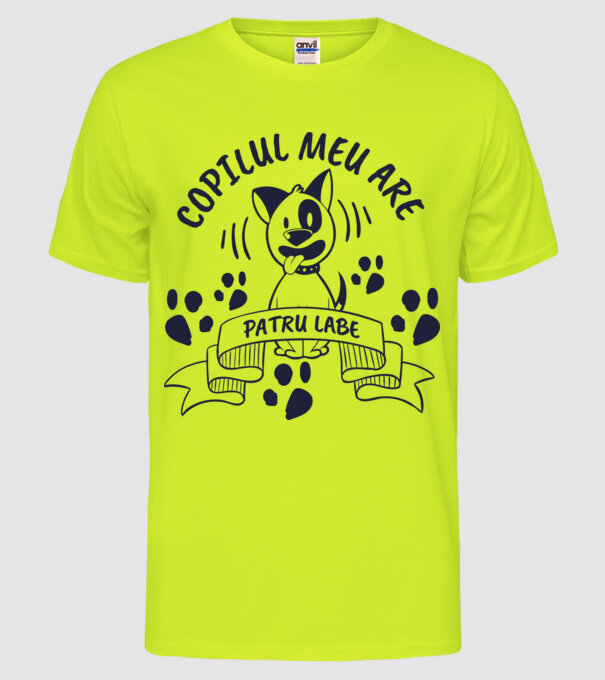 Copilul meu are patru labe model galben neon pe tricou