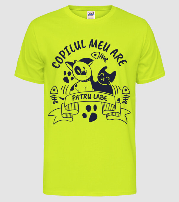 Copilul meu are patru labe model galben neon pe tricou