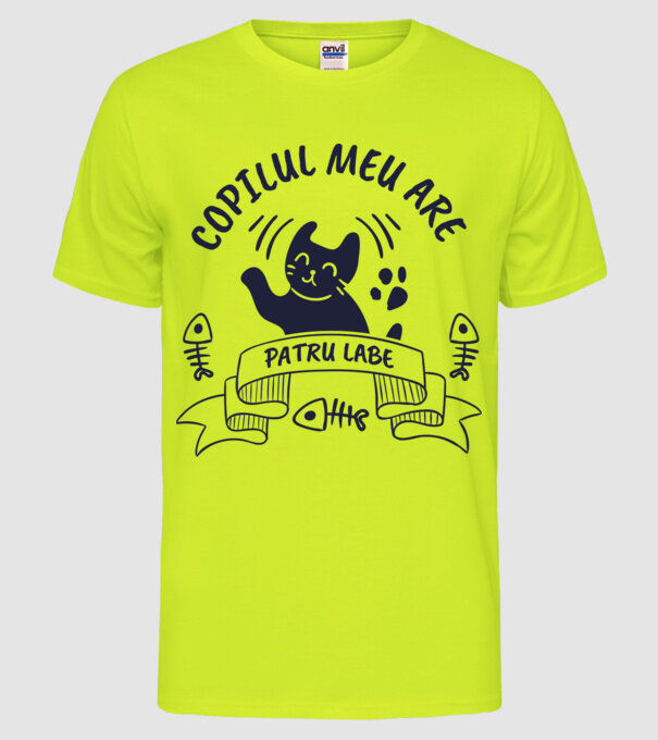 Copilul meu are patru labe model galben neon pe tricou