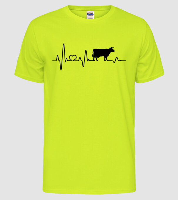 Cow Heartbeat model galben neon pe tricou