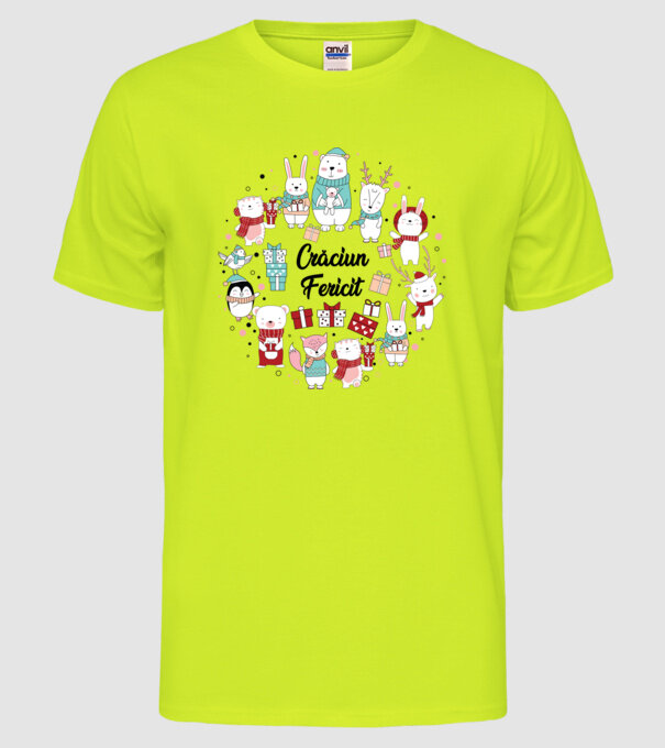 Crăciun Fericit model galben neon pe tricou
