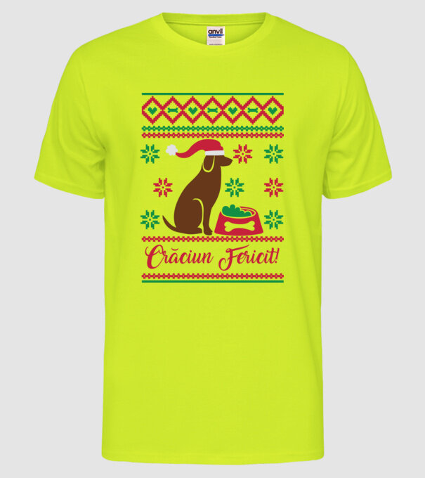 crăciun fericit model galben neon pe tricou