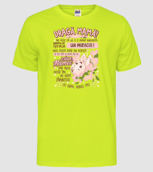 Cu drag, bebele tău model galben neon pe tricou