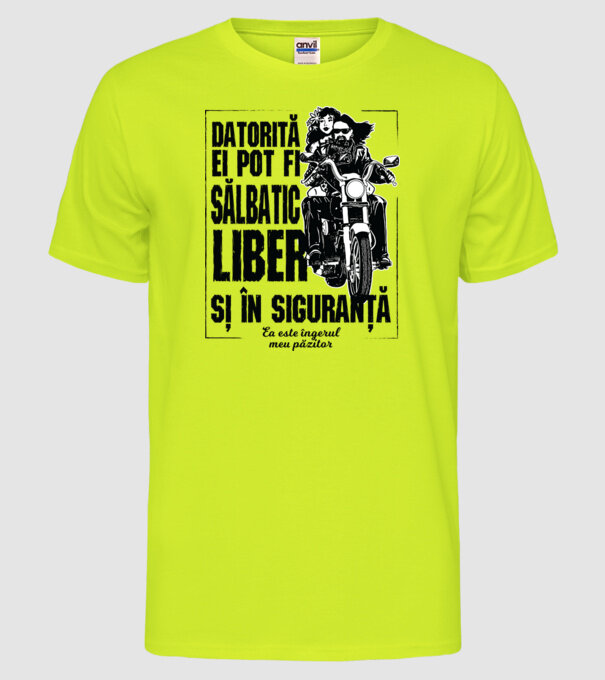 datorită lui pot fi sălbatică, liberă și în siguranță - el este îngerul meu păzitor model galben neon pe tricou