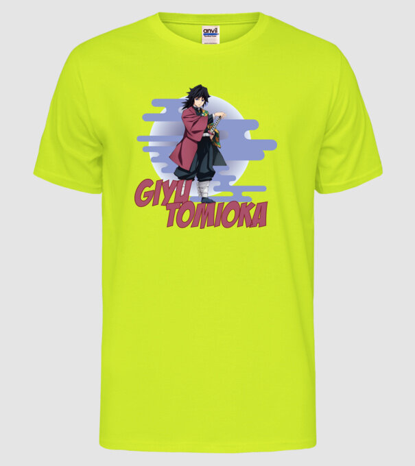 Demon Slayer Giyu model galben neon pe tricou