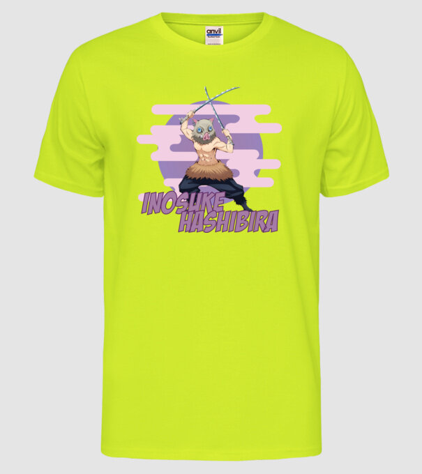 Demon Slayer Inosuke model galben neon pe tricou