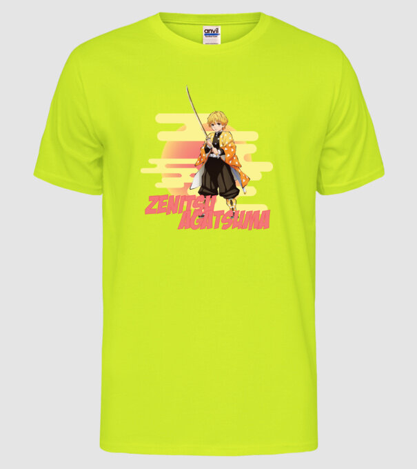 Demon Slayer Zenitsu model galben neon pe tricou