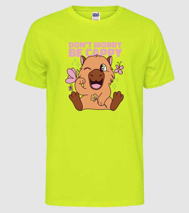 Don't worry be cappy - capibară model galben neon pe tricou