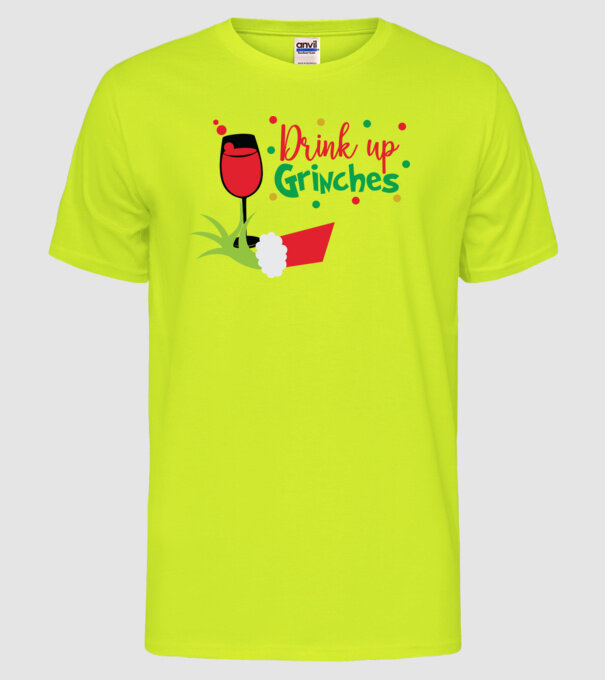 Drink up Grinches model galben neon pe tricou