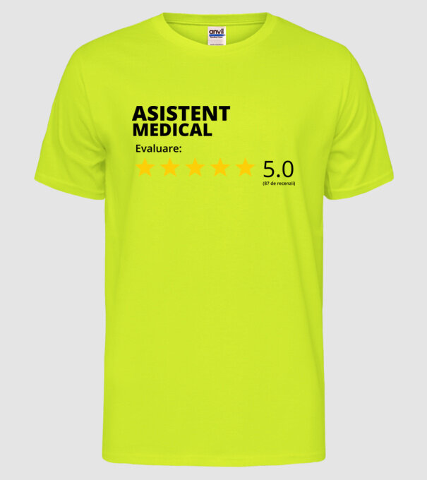 Evaluare - ASISTENT MEDICAL model galben neon pe tricou