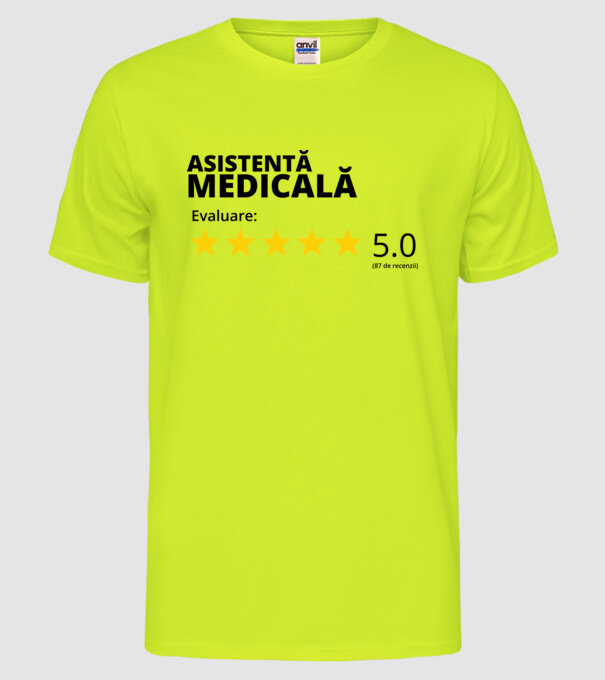 Evaluare - ASISTENTĂ MEDICALĂ model galben neon pe tricou