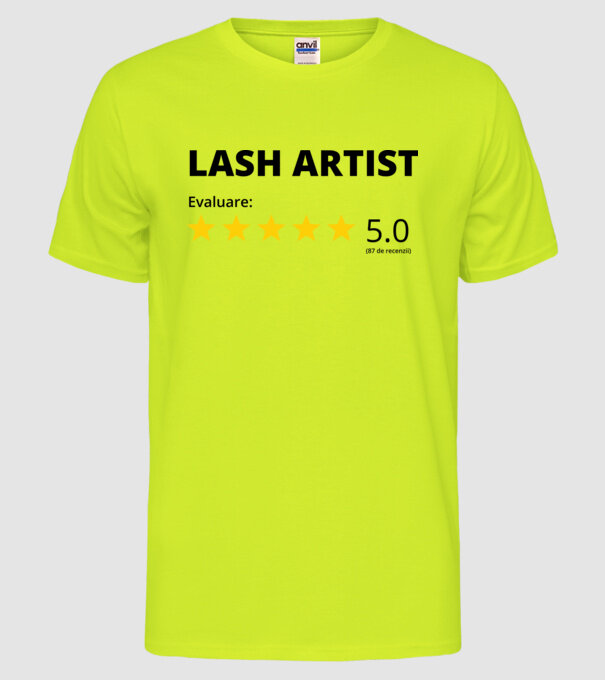 Evaluare - LASH ARTIST model galben neon pe tricou