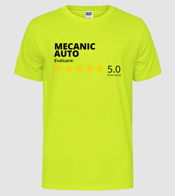 Evaluare - MECANIC AUTO model galben neon pe tricou