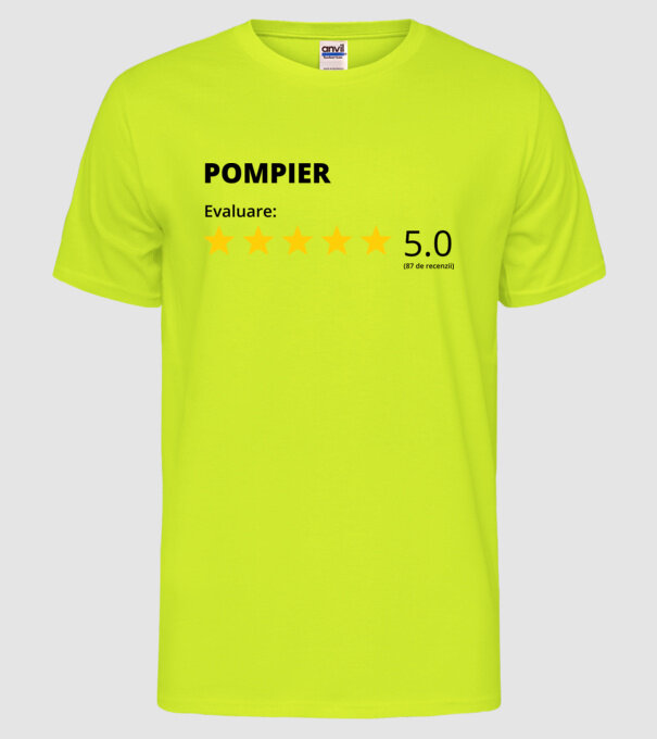 Evaluare - POMPIER model galben neon pe tricou