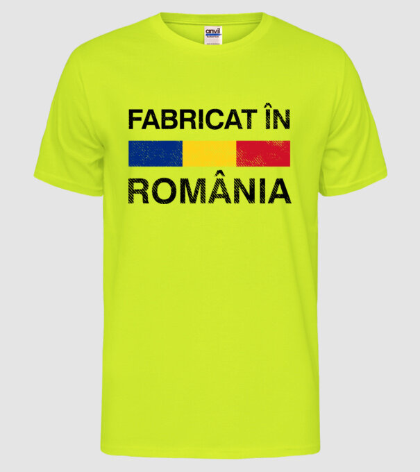 Fabricat în România model galben neon pe tricou