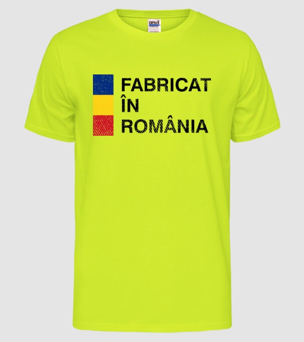 Fabricat în România model galben neon pe tricou
