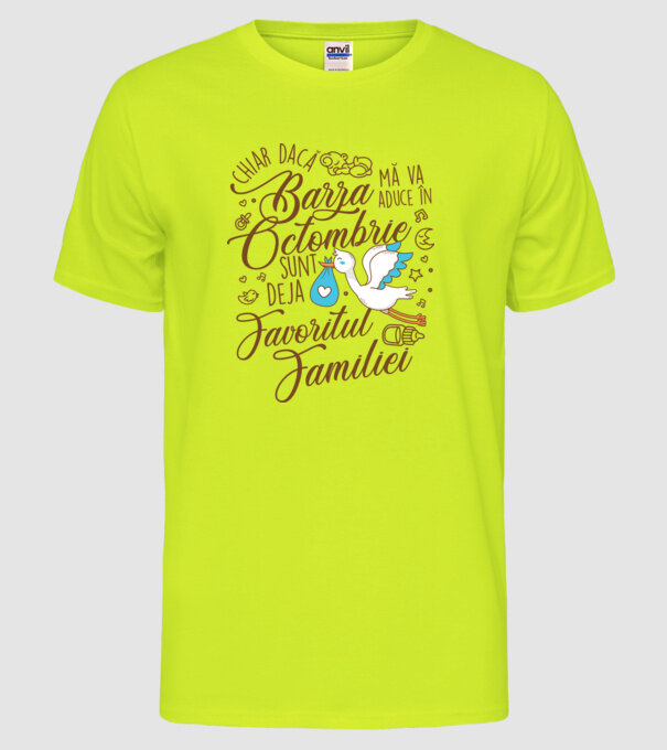 Favoritul familiei OCTOMBRIE model galben neon pe tricou