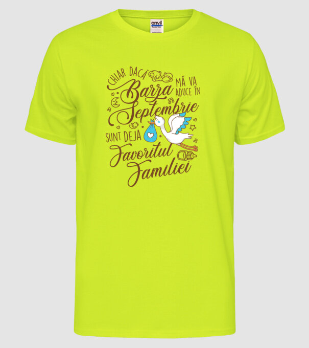 Favoritul familiei SEPTEMBRIE model galben neon pe tricou