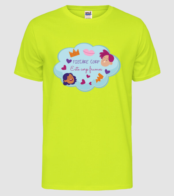 Fiecare corp model galben neon pe tricou