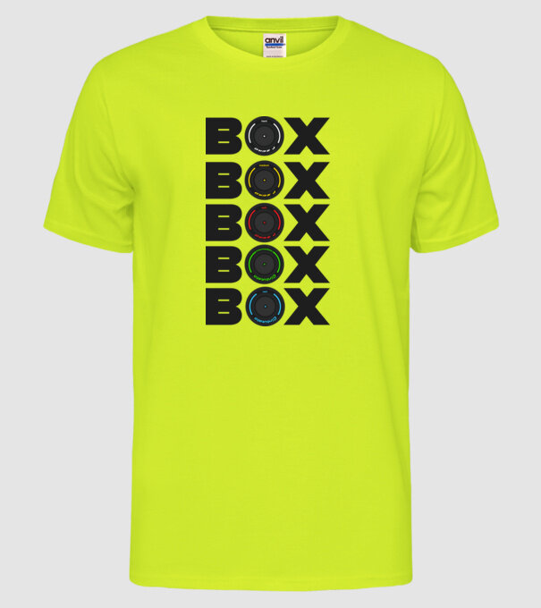 Forma1 box model galben neon pe tricou
