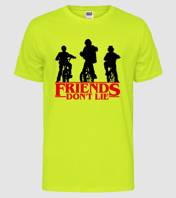 friends dont lie bicycle model galben neon pe tricou