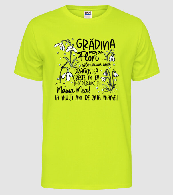 Grădina mea de flori model galben neon pe tricou