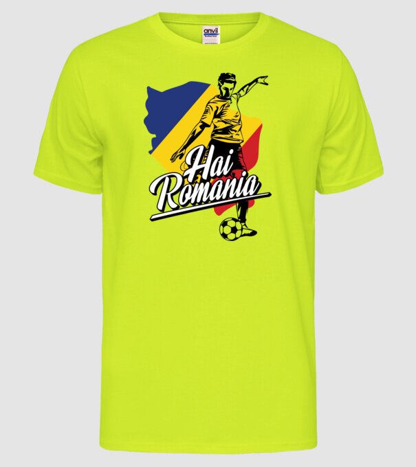Hai romania fotbal model galben neon pe tricou