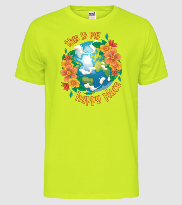Happy Place model galben neon pe tricou