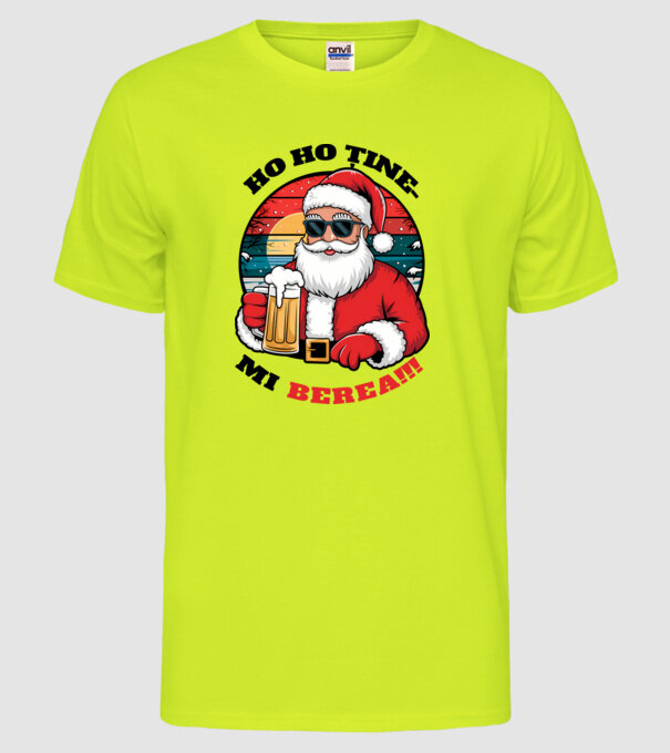 Ho ho ține mi berea! alb model galben neon pe tricou
