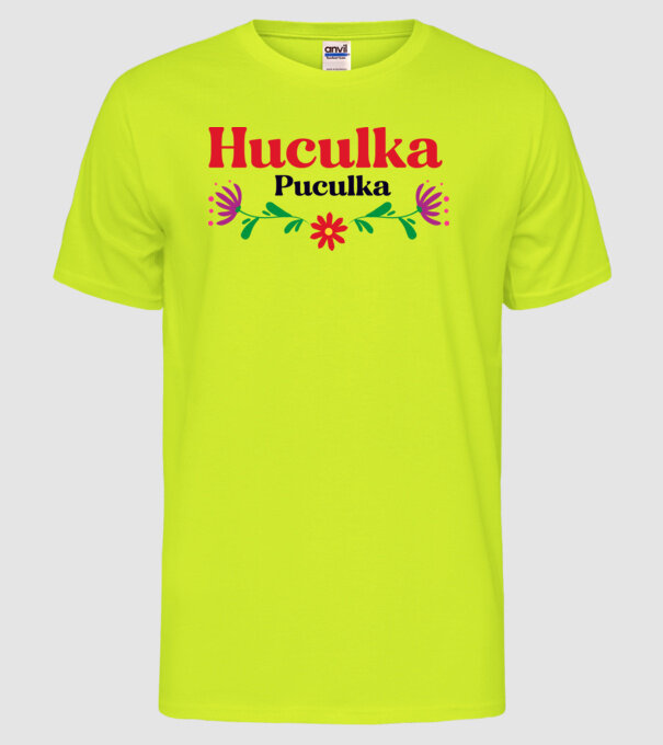 Huculka Puculka model galben neon pe tricou