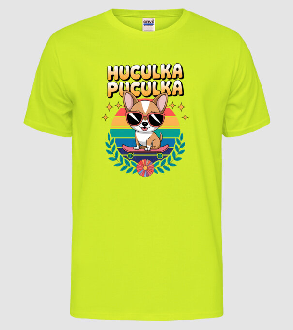 Huculka Puculka Câine 2 model galben neon pe tricou