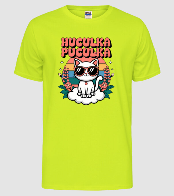 Huculka Puculka pisică 1 model galben neon pe tricou