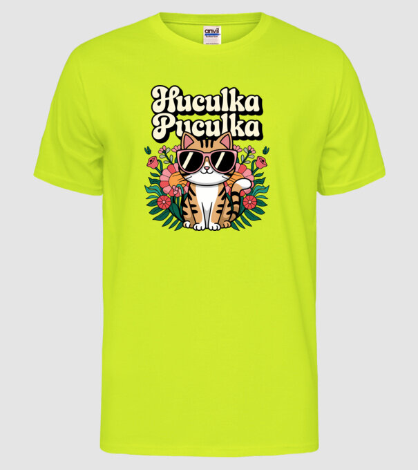 Huculka Puculka pisică 3 model galben neon pe tricou
