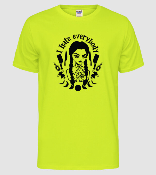 I hate everybody cartoon model galben neon pe tricou
