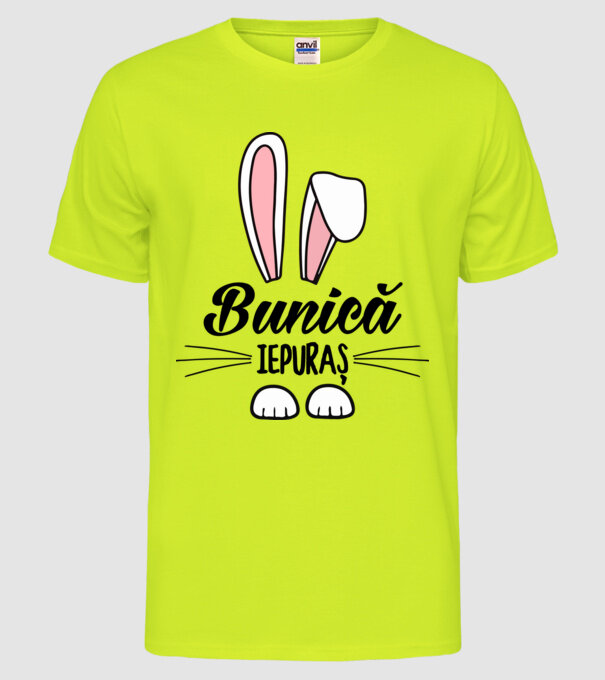 iepuraș bunică model galben neon pe tricou