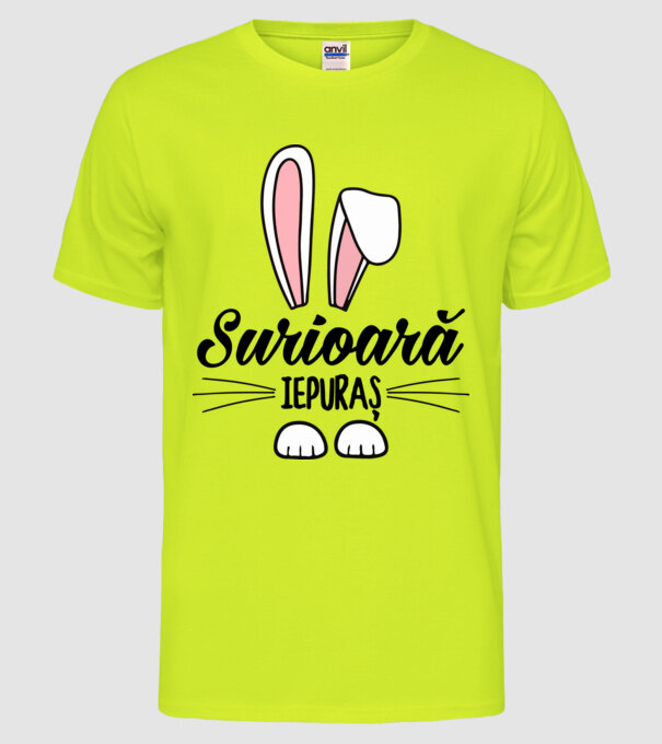 Iepuraș surioară model galben neon pe tricou